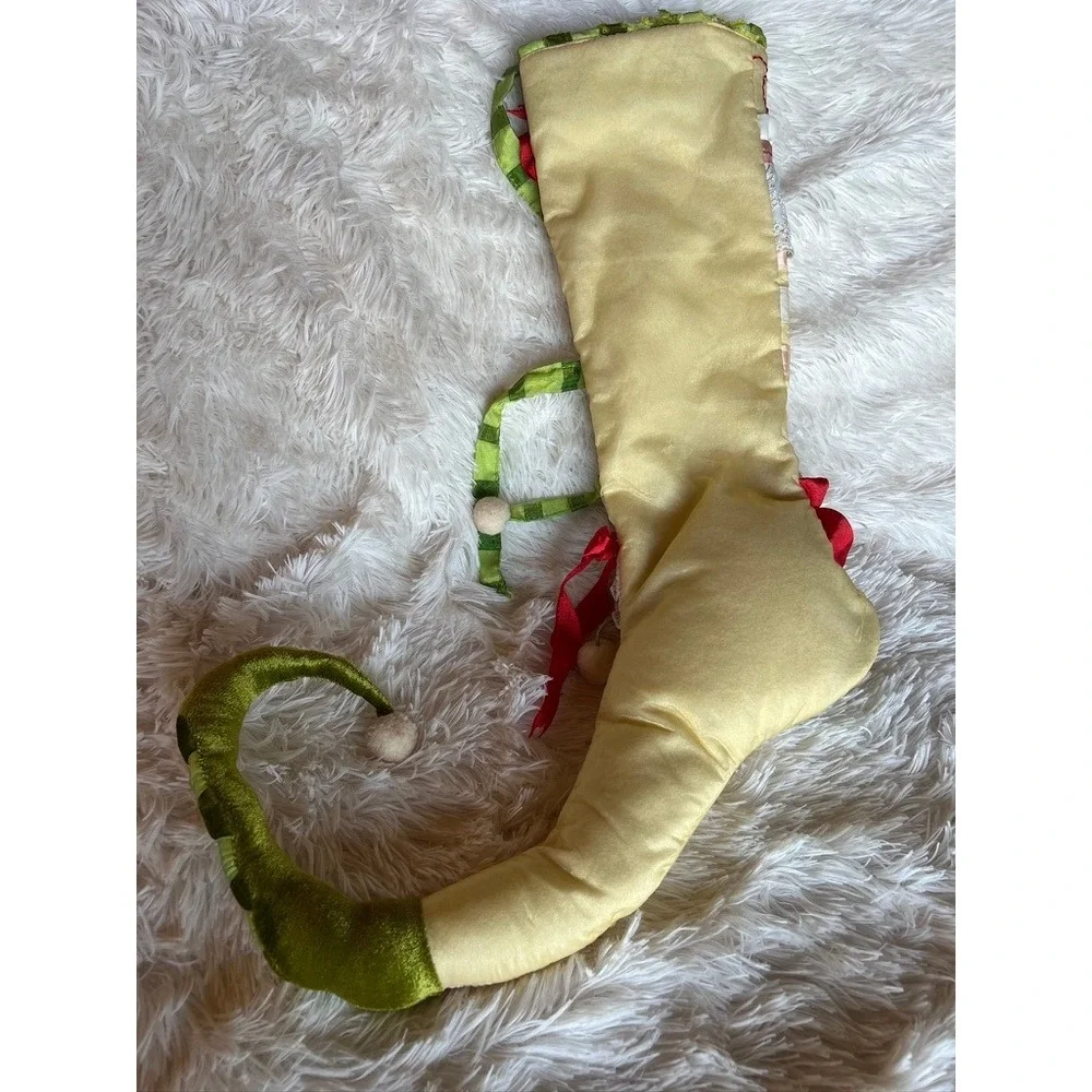 Dept 56 Christmas Stocking Big Vintage Rejoice Elf Curled Toe Lace Jester Shabby